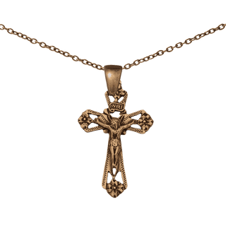 Vintage Bronze Four Flowers Crucifix with INRI Scroll