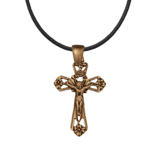 Vintage Bronze Four Flowers Crucifix with INRI Scroll