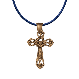 Vintage Bronze Four Flowers Crucifix with INRI Scroll