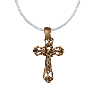 Vintage Bronze Four Flowers Crucifix with INRI Scroll