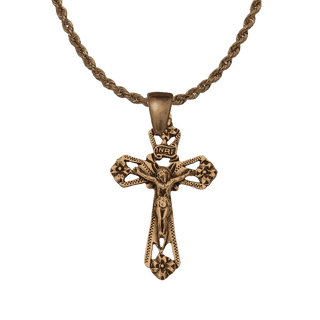 Vintage Bronze Four Flowers Crucifix with INRI Scroll