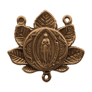 Vintage Bronze Madonna Rosary Center with Leaves