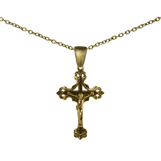 Vintage Yellow Bronze Flower Bud Openwork Crucifix