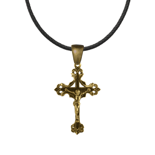 Vintage Yellow Bronze Flower Bud Openwork Crucifix