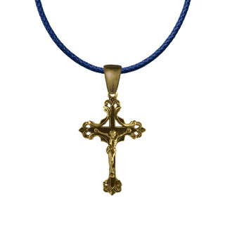 Vintage Yellow Bronze Flower Bud Openwork Crucifix