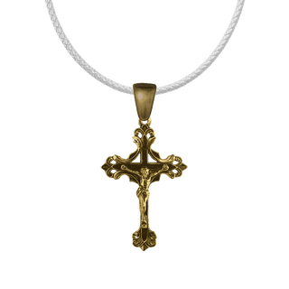 Vintage Yellow Bronze Flower Bud Openwork Crucifix