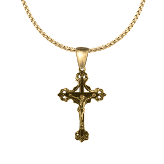 Vintage Yellow Bronze Flower Bud Openwork Crucifix