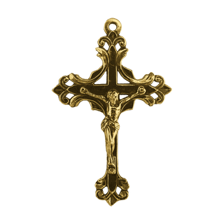 Vintage Yellow Bronze Flower Bud Openwork Crucifix