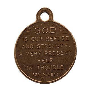 Vintage Bronze God Is Our Refuge Cross Medal, Psalm 46 — reverse