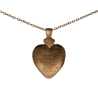 Vintage Bronze Engraved Heart Milagro with Flower
