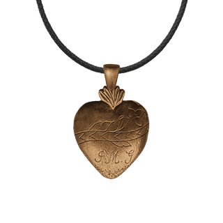 Vintage Bronze Engraved Heart Milagro with Flower
