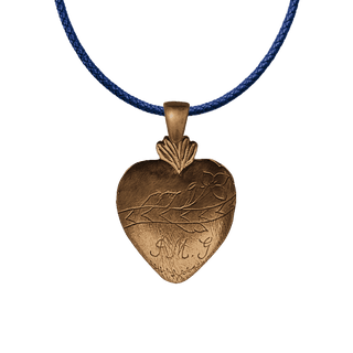 Vintage Bronze Engraved Heart Milagro with Flower