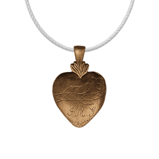 Vintage Bronze Engraved Heart Milagro with Flower