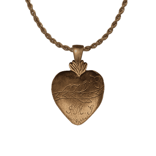 Vintage Bronze Engraved Heart Milagro with Flower