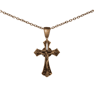 Vintage Bronze Roma Crucifix with Sunburst and Palmettes