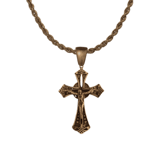 Vintage Bronze Roma Crucifix with Sunburst and Palmettes