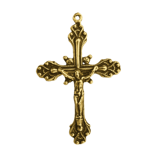 Vintage Yellow Bronze Ornate Beaded Crucifix