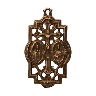 Vintage Bronze Mary and Joseph Openwork Crucifix Medal