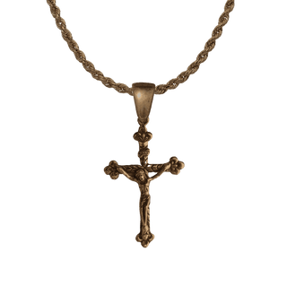 Vintage Bronze Fleur-de-Lis Crucifix