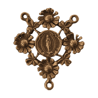 Vintage Bronze Flowered Rosary Center with Our Lady