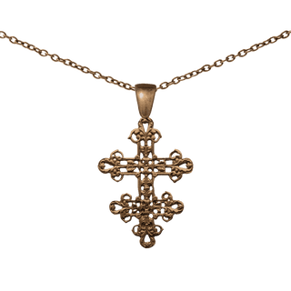 Vintage Bronze Cross of Lorraine, Openwork Filigree