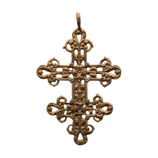 Vintage Bronze Cross of Lorraine, Openwork Filigree