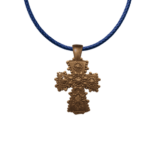 Vintage Bronze Small Curved Cross with Star Rosettes