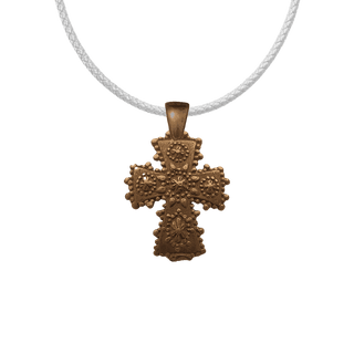 Vintage Bronze Small Curved Cross with Star Rosettes
