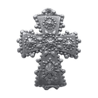 Vintage White Bronze Small Curved Cross with Star Rosettes
