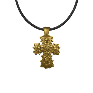 Vintage Yellow Bronze Small Curved Cross with Star Rosettes