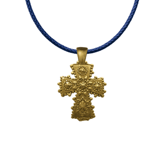 Vintage Yellow Bronze Small Curved Cross with Star Rosettes
