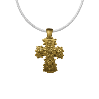 Vintage Yellow Bronze Small Curved Cross with Star Rosettes
