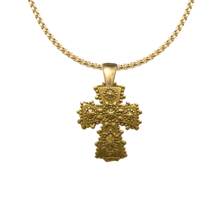 Vintage Yellow Bronze Small Curved Cross with Star Rosettes