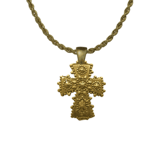 Vintage Yellow Bronze Small Curved Cross with Star Rosettes