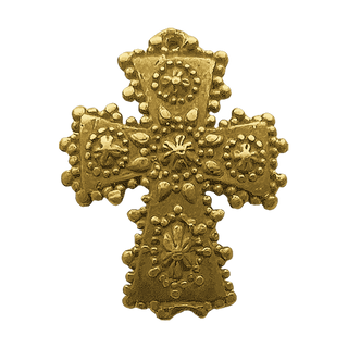 Vintage Yellow Bronze Small Curved Cross with Star Rosettes