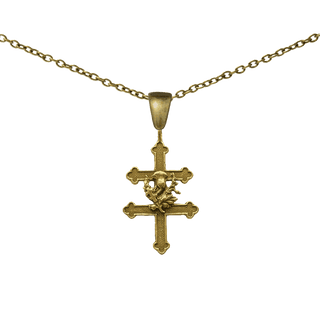 Vintage Yellow Bronze Cross of Lorraine with Thistle