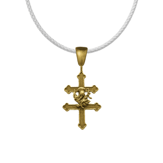 Vintage Yellow Bronze Cross of Lorraine with Thistle