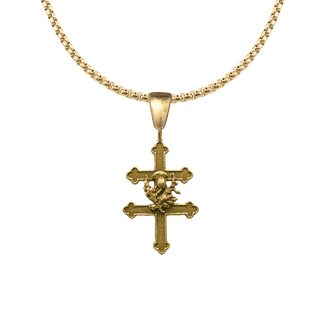 Vintage Yellow Bronze Cross of Lorraine with Thistle