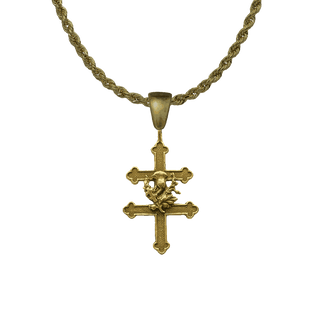 Vintage Yellow Bronze Cross of Lorraine with Thistle