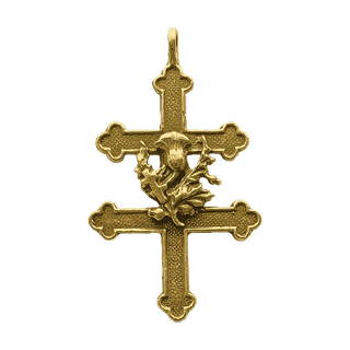 Vintage Yellow Bronze Cross of Lorraine with Thistle