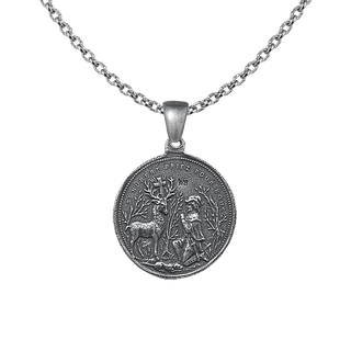 Vintage White Bronze St. Hubert and St. Anthony of Padua Medal