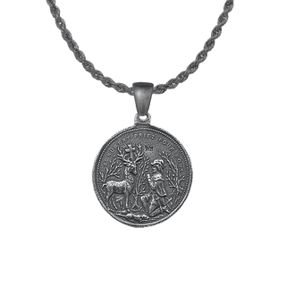 Vintage White Bronze St. Hubert and St. Anthony of Padua Medal