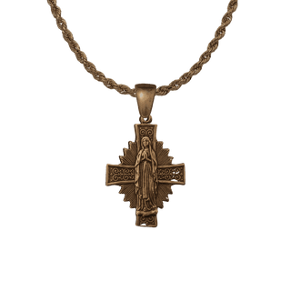 Vintage Bronze Radiant Cross with the Praying Virgin