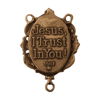 Vintage Bronze Divine Mercy Rosary Center — reverse