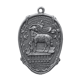 Vintage White Bronze Agnus Dei and He Is Risen Easter Medal