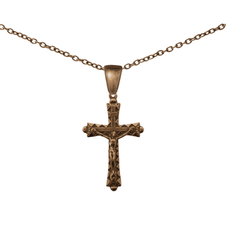 Vintage Bronze Art Deco Crucifix with Flowers