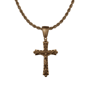 Vintage Bronze Art Deco Crucifix with Flowers
