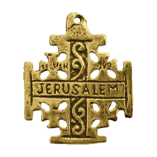 Vintage Yellow Bronze Jerusalem Cross Pendant — reverse