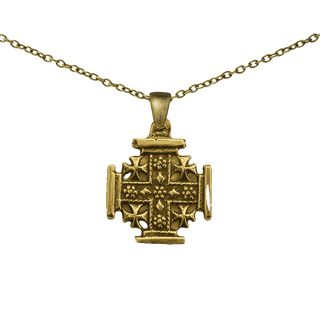 Vintage Yellow Bronze Jerusalem Cross Pendant
