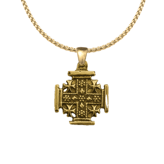 Vintage Yellow Bronze Jerusalem Cross Pendant